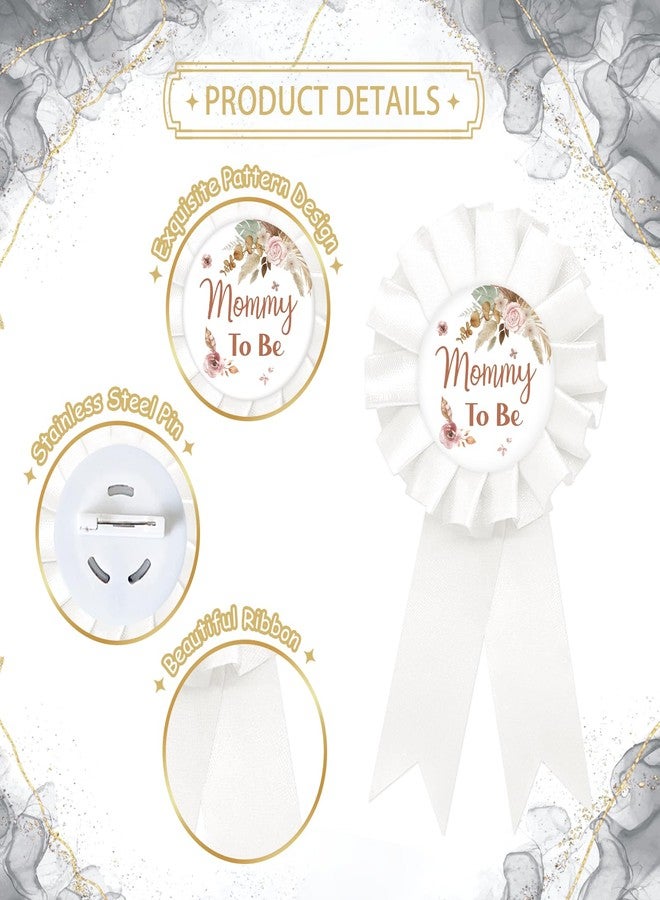 SUPERLUBY Pampas Grass Mom to Be Tinplate Badge Pin, Boho Mom to Be Pin for Women, Pampas Gender Reveal Brooch Button, White Rosette New Parents Button for Baby Shower/Newborn Baby Party Celebration - Image 2